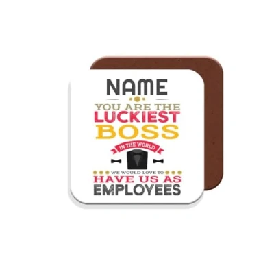 Image of MUGGZ Personalised Novelty Funny Gift for Boss You are The Luckiest in World Coaster Giftset Made UK