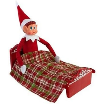Image of PMS 523097 Polystone Elf Bed Miniature Decoration 9.5&quot; X 4.5&quot; 1pc. Accessory, Red