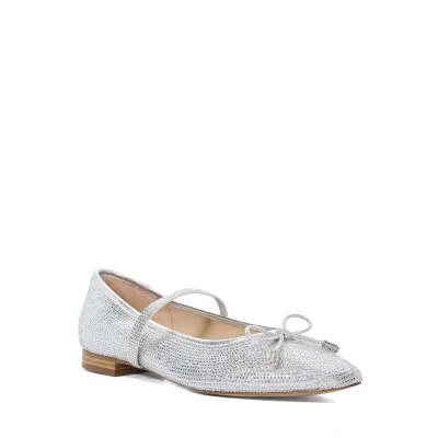 Image of Dune London Womens Ladies Holly Square Toe Embellished Ballet Flats Silver Fabric Size UK 6