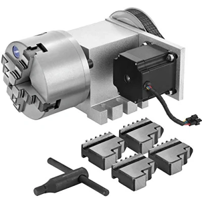 Image of VEVOR CNC Rotational Rotary Axis 4 Jaw Chuck 100mm Hollow Shaft 4th Tailstock Router Engraver Machine