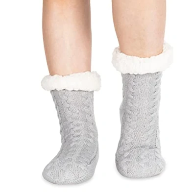 Image of Polar Womens Slipper Socks Soft Fleece Lined With Sole Grips Gift Packaging Snuggly Present For Her Insulated Warm Fluffy Sherpa Lining Thick Thermal Grey UK 5/6