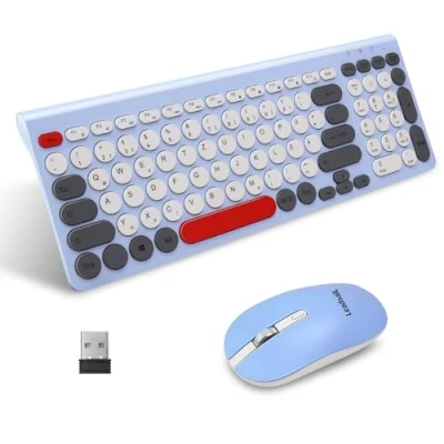 Image of LeadsaiL, Wireless Keyboard Mouse Set, Ergonomic and Keyboard, PC Mouse, German QWERTZ Layout, Quiet Buttons, MacOS PC, Laptop, Colored