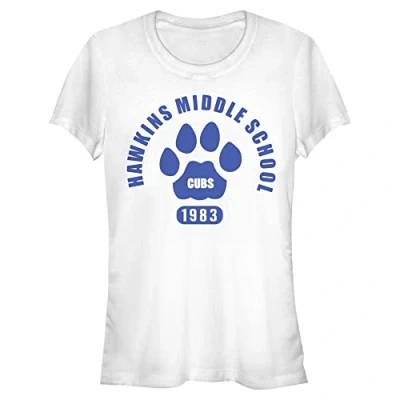Image of Stranger Things Women&#039;s Hawkins Cubs Paw Emblem Short Sleeve T Shirt, White, S