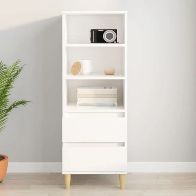 Image of vidaXL White Highboard Industrial Engineered Wood Storage Unit with Open Compartments and Drawers for Living Room Bedroom