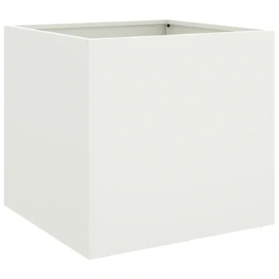 Image of vidaXL 2 Piece White Planters Cold Rolled Steel Rectangular Garden Boxes for Outdoor/Patio/Balcony Decor, 42x40x39 cm