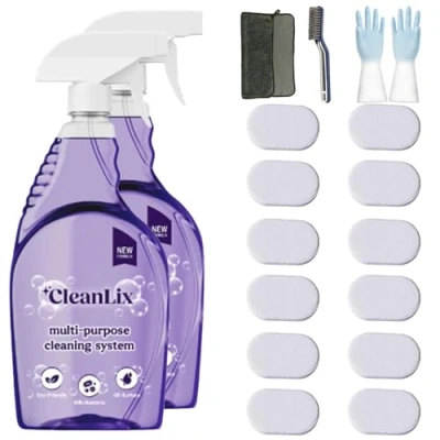 Image of Cleanlix Cleaning Spray, Cleaner for Instant Stain Removal, All Purpose Spray with Tablets, The in One Solution Every (Flowers*12,2 Bottle)