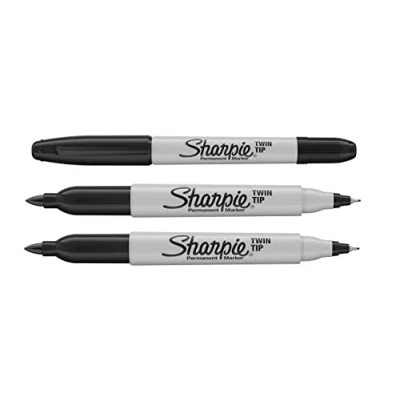 Image of Sharpie Twin Tip Permanent Marker Pens Black Ink Pack of 3 Fine &amp; Ultra Tips