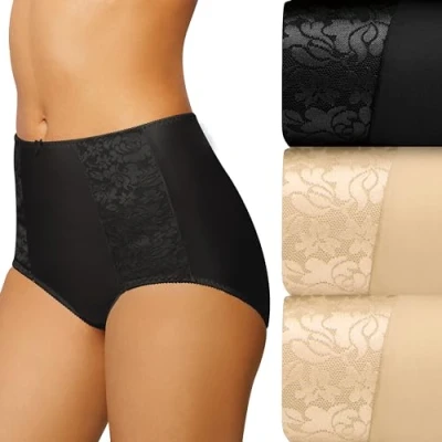 Image of Bali Women&#039;s Double Support Brief 3 Pack, Black/Soft Taupe/Soft Taupe, Large (Pack of 3)