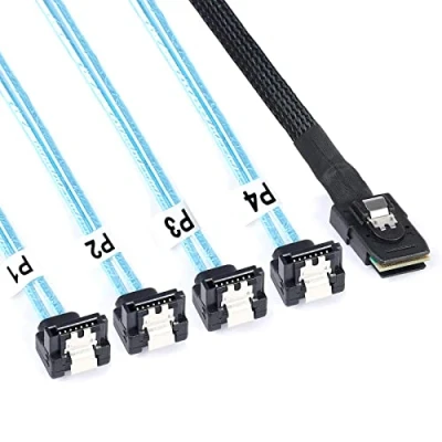 Image of ADCAUDX Mini SAS to SATA Cable: 0.5M SFF 8087 Breakout Cable SFF8087 90 Degree 4X (1.6FT)