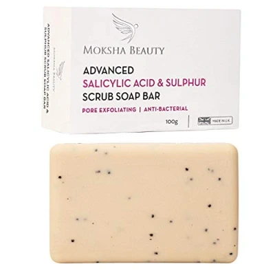 Image of Salicylic Acid, Tea Tree Oil and Sulphur Soap Scrub Bar [Made In U.K] Acid Treatment for Acne Spots Blackheads Blemishes Pimples Oily Skin 100g