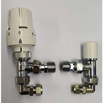 Image of Greened House 1/2&quot; to 10mm White Thermostatic radiator valve with 90 degree pipe connector / Designer