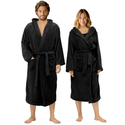 Image of HOMELEVEL Flannel Oversize Bathrobe Unisex for Women and Men Dressing Gown Sauna Travel Cosy Soft