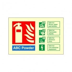 Image of Glow In The Dark ABC Powder Fire Extinguisher ID Sign 150mm x 100mm Rigid Plastic