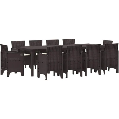 Image of vidaXL Garden Dining Set 11 pcs Brown Poly Rattan