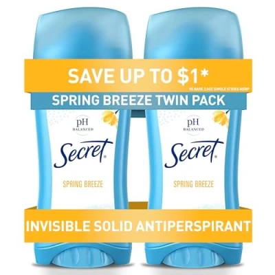 Image of Secret Deodorant Spring Breeze Solid 2.6 oz. Great Value Twin Pack