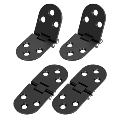 Image of QWORK® 4 Pieces Folding Flip Hinges 180 Degree Hinges, Drop Down for Tables, Cabinets, Wardrobe Doors Zinc Alloy Black