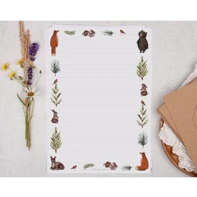 Image of Making Meadows A4 Lined Letter Writing Paper Set (20 Sheets &amp; 10 envelopes) Woodland Animal Border Design On Penpal Stationery