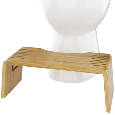 Image of Squatty Potty Oslo Folding Bamboo Bathroom Toilet Stool, 17.78cm Height, Brown