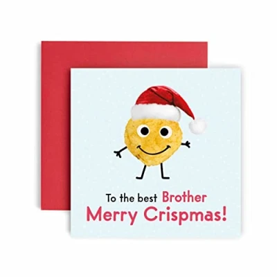 Image of Huxters Merry Crispmas Brother Christmas Card for him Funny Blank Interior Xmas with Recyclable Envelope Paper (Brother)