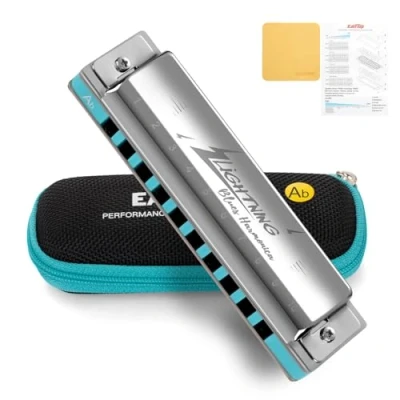 Image of East top Harmonica, Advanced Diatonic Harmonica Key of Ab, 10 Holes Blues Harp Mouth Organ with Silver Cover, Harmonicas For Adults, Professionals and Students