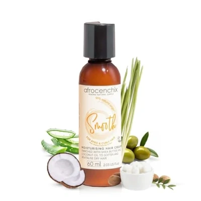 Image of Afrocenchix Smooth Natural Moisturising Cream with Shea Butter, Coconut Oil &amp; Aloe Vera for Healthy, Hydrated Kinks Curls, 60ml