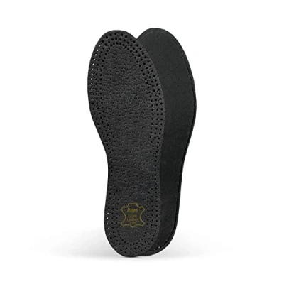 Image of PECARI 100% Genuine Leather Black Shoe Insoles with Breathable Active Carbon Latex Foam, Keeps Odour Away (Men/UK 8/42 EUR)
