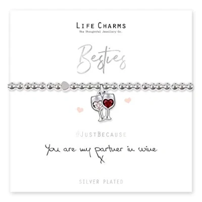 Image of Life Charms Silver Bracelet &#039;Partners in Wine&#039; Gorgeous Wine Glass on a Stretch Beaded Band