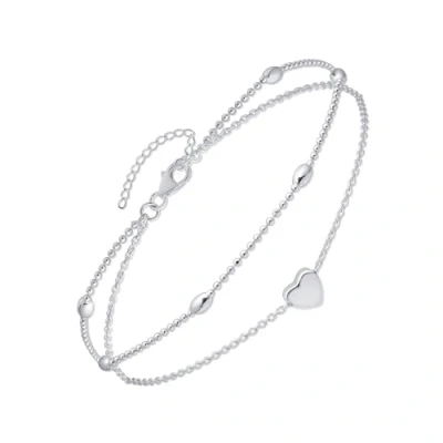 Image of Amberta Italian Sterling Silver Anklet for Women 925 Adjustable Ankle Bracelets Beaded Heart Summer Jewellery: Beads