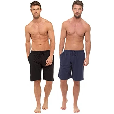 Image of BRANDBUYS Mens Two Pack Shorts Cotton Sleepwear Lounge Wear Pyjama (Medium, Black &amp; Navy)