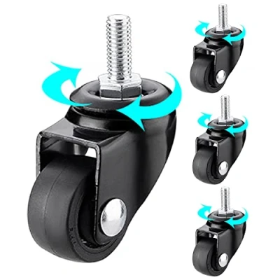 Image of YHBZ 4pcs Trolley Swivel Castor Wheels,Rubber Caster Wheel With Brake,M6/M8/M10 Screw Rod,Furniture Replacement Black feet wheel,Nylon Mute Casters,M6 4nobrakes