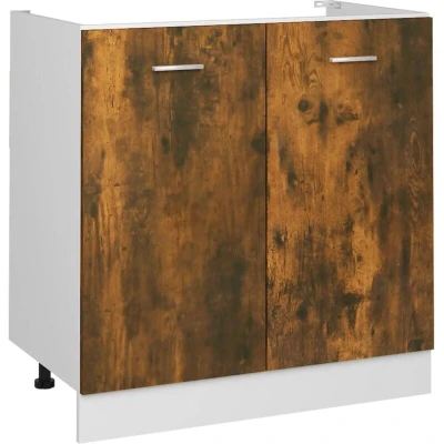 Image of vidaXL Sink Bottom Cabinet in Smoked Oak Modern Design, Engineered Wood, Ample Storage Space, 80x46x81.5 cm Dimensions, Assembly Required