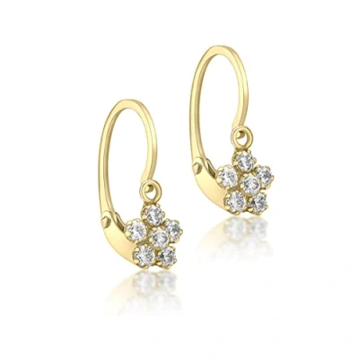 Image of Carissima Gold Women&#039;s 9 ct Yellow Cubic Zirconia Flower Drop Earrings