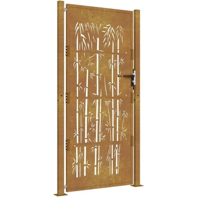 Image of vidaXL Garden Gate 105x205 cm Corten Steel Bamboo Design