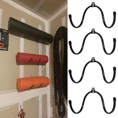 Image of AUXPhome Adjustable Wall Mounted Yoga Mat Foam Roller and Towel Rack Holder 4 Pack