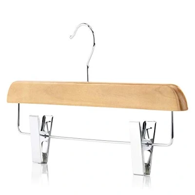 Image of Hangerworld 10 Natural Wooden 36cm Clothes Coat Garment Hangers with Trouser Skirt Clips