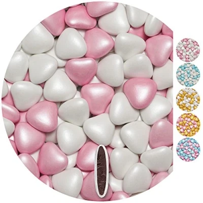Image of EinsSein 1kg sugared chocolate hearts dragees mix med white pink pearl heart chocolates sweets dragées wedding mini favours guests shapes table party baptism sweet
