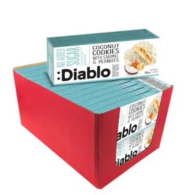 Image of Diablo No Added Sugar Coconut Cookies With Caramel &amp; Peanut 100g (Pack Of 26)