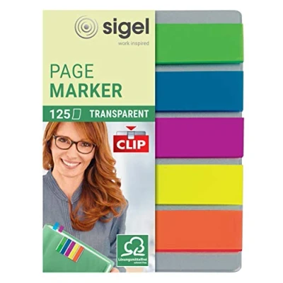 Image of SIGEL HN610 PageMarkers &quot;Mini&quot; with clip, 5 x 25 sheets, Green/Blue/Pink/Yellow/Orange