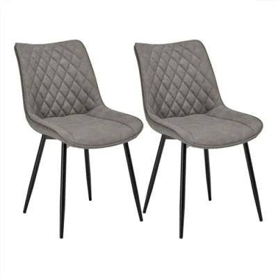 Image of WOLTU Dining Chairs Set of 2 pcs Counter Kitchen Lounge Leisure Living Room Corner Dark Grey Leatherette Reception with Backrest and Padded Seat