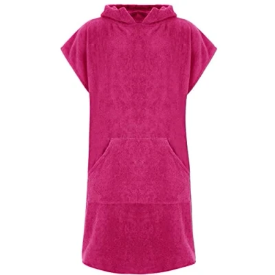Image of Adults Hooded 100% Cotton Changing Robe Beach Terry Towelling Poncho Towel Swimming Surf (Pink, L/XL)