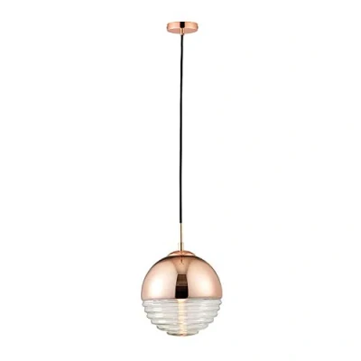 Image of Paloma 1 Light Globe Ceiling Pendant Copper Plated, Clear Ribbed Glass, E14