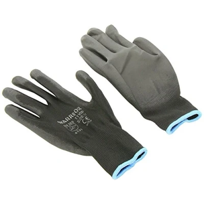 Image of 12 PACK BLACK NYLON PU COATED GRIP Safety Work Gloves Builders Construction Mechanic (XX LARGE Size 11)