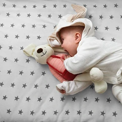Image of FYLO Crib Jersey Fitted Sheet 100% Cotton 40x90cm 4X Midnight Grey Star
