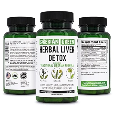 Image of Siberian Green Herbal Liver Detox with Milk Thistle Artichoke Dandelion 60 Capsules Traditional Formula Plus Enzymes to Support Health