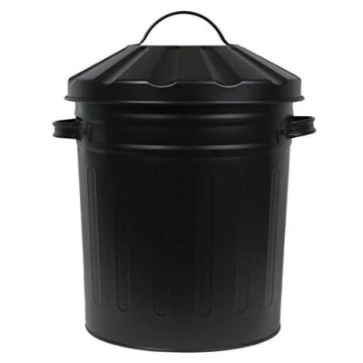 Image of Muddy Hands 15 Litre Small Metal Bin with Lid Recycling Rubbish Waste Paper Dustbin (Black)