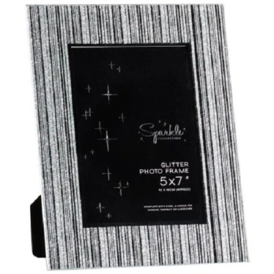 Image of Sparkle Collection Glitter Glass Silver Stripe Photo Frame 5 x 7