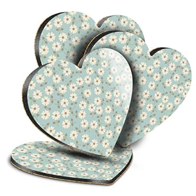 Image of Destination Vinyl ltd Great Coasters (Set of 4) Heart Cute Daisy Flowers Duck Egg Drink Glossy Coasters/Tabletop Protection for Any Table Type #2847