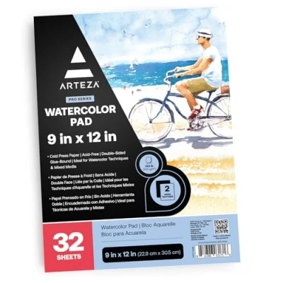 Image of Arteza 9x12&quot; Expert Watercolor Pad, 32 Sheets (140lb/300gsm), Cold Pressed, Acid Free Paper, Art Supplies for Techniques and Mixed Media