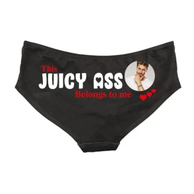 Image of Personalised Juicy Ass Photo Women&#039;s Pants Ladies Funny Novelty Joke Slogan Gift Gifts Present Presents Ideas Valentines Day Birthday Christmas Anniversary Underwear (Small, Black)