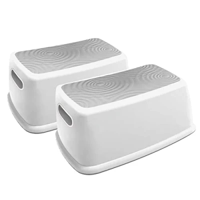 Image of Dreambaby Easy UP Premium Step Stool for Kids &amp; Adults; CAN HOLD TO 145KG; Bathroom Toilet Kitchen Independence; Anti Slip Sure Grip Ripple Textured Topper; Base Pads (Grey, 2)